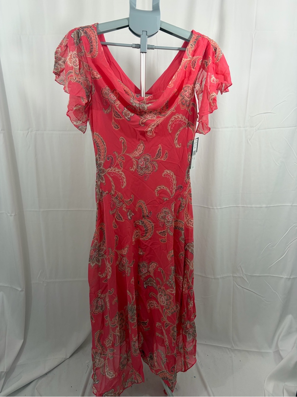 NWT Robbie Bee Women’s Size 8 Floral Paisley Cowl Neck Coral Maxi Dress